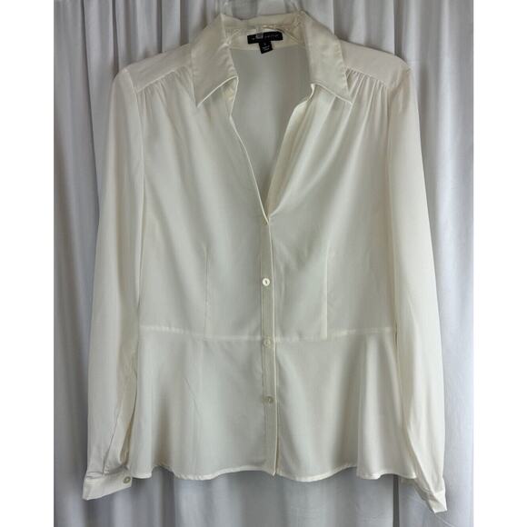 Willi Smith Peplum Button Up Collared Blouse Ivory S academia work 65-37 - Picture 13 of 13